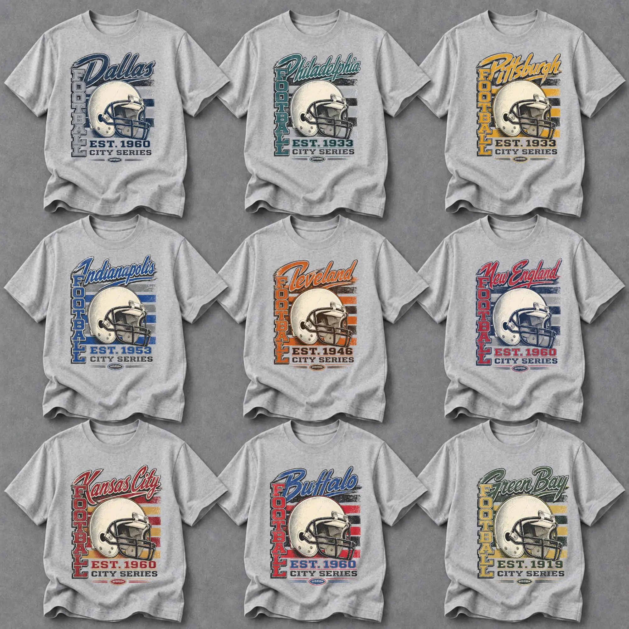 Vintage 90s City Football Helmet Tee Retro Hometown Game Day Shirt