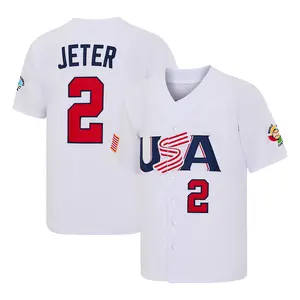Men’s USA Derek Jeter #2 baseball jersey, exquisite fully embroidered jersey, 2006 WBC World Classic national team fan apparel, casual sports shirt for game day