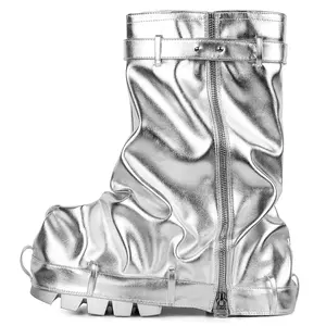 Women's Foldable Biker Boots with Lock, Short Sole, Wedge Sole