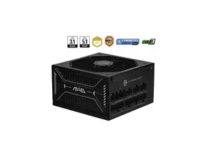 MSI MAG A850GLS PCIE5, Fully Modular Compact Gaming 850W Power Supply, 80+ Gold, ATX 3.1 & PCIe 5.1 Ready, Native Dual-color 12V-2x6 cable, Low-Noise, Embossed Jacket Cables, 10 Year Warranty