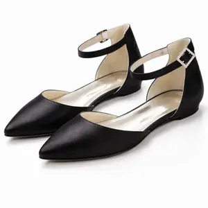 Elegant Black Flats with Ankle Strap  Pointed Toe Comfortable Shoes