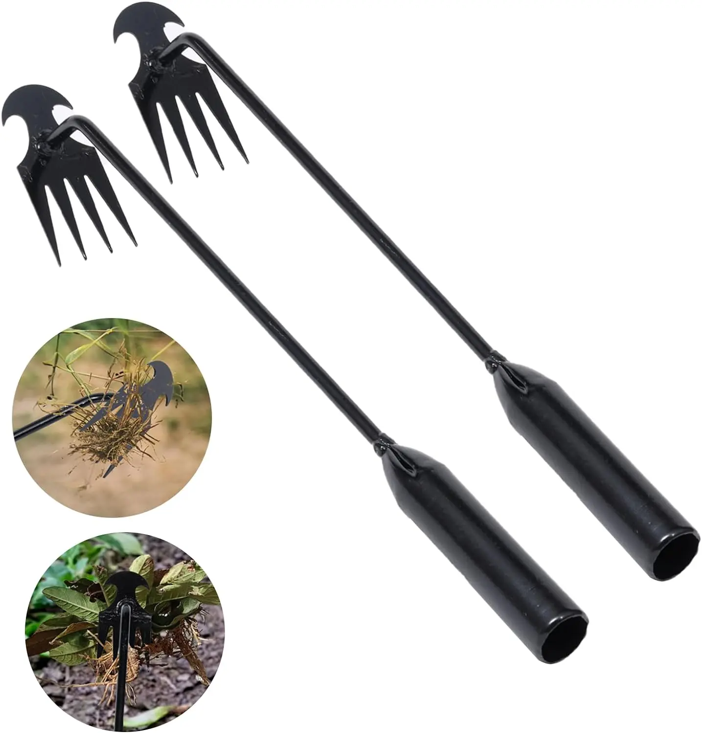 Weed Puller Tool Garden Weed Pulling Tool, Portable Garden Weeder Tool Uprooting Weeding Tool, 4 Teeth Manganese Steel Forged Hand Weeder for Vegetable Gardening Backyard Farm Planting & Weeding Handle