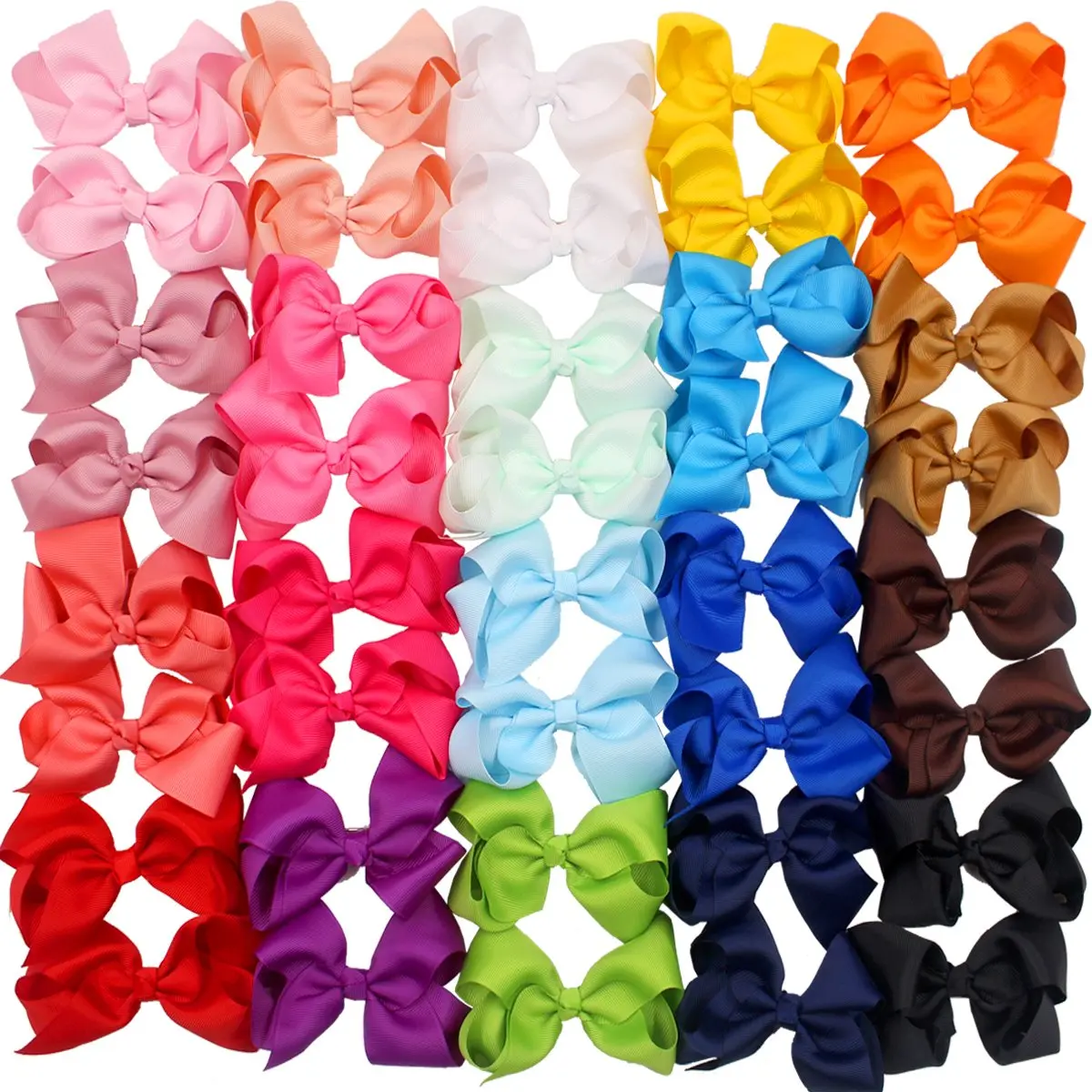 40PCS Grosgrain Ribbon Bows with Alligator Clips, 3-Inch & 4.5-Inch Assorted Color Pairs, Toddler & Kids Fashion Hair Accessories