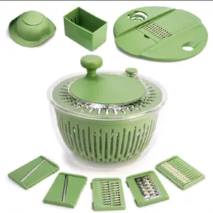 Susteas 5-in-1 Large Salad Dehydrator & Chopper Combo - Includes Colander & Pasta Strainer - Springtok Green - 304 Stainless Steel Blades - 4.5 Liter Capacity - Food-Grade Materials - Versatile Kitchen Tool