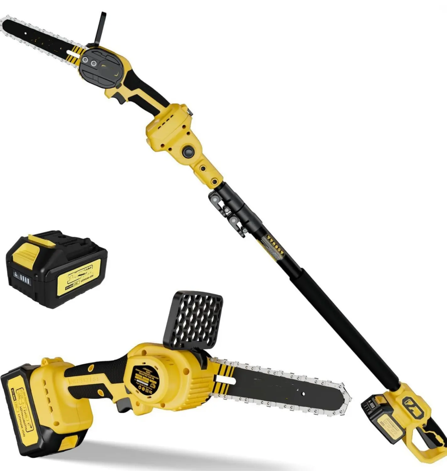 2-in-1 Cordless Pole Saw & 6" Chainsaw – 15Ft Extendable Reach, Brushless Motor, 3.0Ah Battery, Variable Speed, Detachable Handheld Pruner for Tree Trimming & Limb Cutting