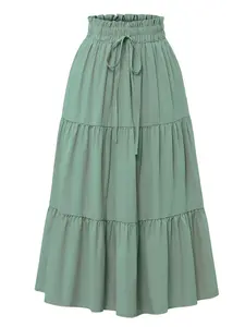 Women's Midi Bohemian Skirt, Casual Summer Vacation Long Skirt, Fashionable Versatile Street Style, Flowy Design for Daily and Daytime Wear, Stylish Womenswear Piece