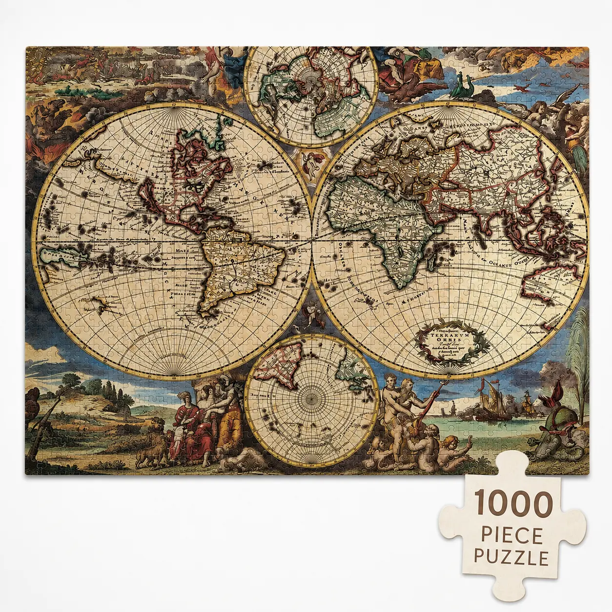 1000 Piece Vintage World Map Jigsaw Puzzle for Adults, Antique Cartography Paper Puzzle for Family Game Night & Frameable Art
