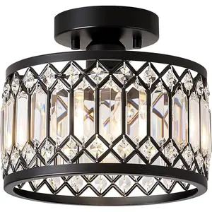 Ceiling Light Fixture, Modern Semi Flush Mount Ceiling Light, Black Lighting Fixtures Ceiling Lamp for Hallway, Kitchen, Entryway, Bedroom, Laundry Room, 9.05 Inch