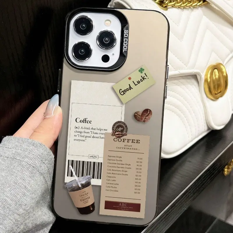 Coffee Theme Laser Print Plastic-TPU Smartphone Case - Protective Casing for iPhone 17,16,15,14,13,12,11,XS,XR,X,8,7 Plus,Pro Max,SE Series - Chic Handheld Device Gift for Partner (Halloween,Birthday)