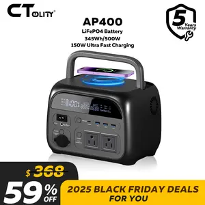Black Friday Deal CTOLITY AP400 500W 345Wh Portable Power Station LiFePO4 Battery Pure Sine Wave AC Outlet USB QC3.0 LED Light 20W Wireless Fast Charging Solar Generator for Home Backup Power Camping Travel RVs Emergencies