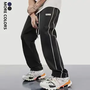 Men's Casual Pants, Adjustable Drawstring & Color-Block Side Stripes, Breathable Polyester Fabric, Ideal for Spring Fall Daily Casual & Outdoor Activities