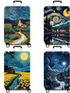 Oil Painting Style Thick Luggage Protector Cover, Durable Travel Accessory, 300g/m², Suitable for Business Travel Vacation, Fits 20-28 Inch Suitcases, Travel Accessories