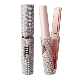 Pink Bling Portable Hair Straightener - Rechargeable Travel Friendly Design for Quick Styling Without Electrical Outlet Needed US Version