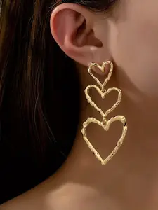 1 pair Classic Vintage Dangle Heart Pattern Pendant Earrings, Women's Versatile All Seasons Fashion Accessory, Perfect Valentine's Day Gift for Girlfriend, Heart Shape Earrings