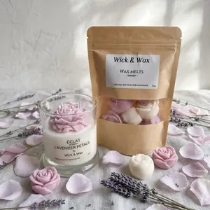 Wick & Wax Lavender Petals Wax Melts - 7oz Bag with 13oz Candle - Perfect for Relaxation and Aromatherapy