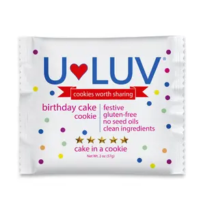 U-LUV Birthday Cake Cookie 4 Pack: Classic birthday cake flavor with sweet vanilla notes. Soft, nostalgic, and made to feel like a celebration. Gluten-Free • Top 14 Allergen-Free • Seed Oil-Free • No Food Dyes • No Preservatives