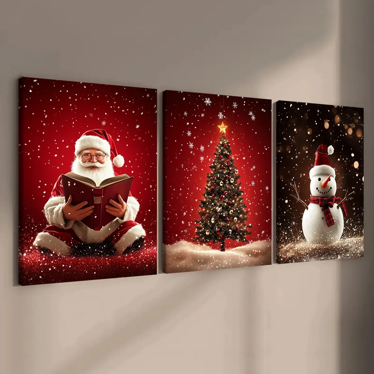 Classic Christmas Scenes Poster, Happy Santa Claus, Christmas Tree, Christmas Snowman, Christmas Decoration, Party Mural, 3 Counts Modern Art Wall Decoration, Home Decoration Poster, Office, Living Room, Bedroom Wall Decor, Ideal Gift, Waterproof Art