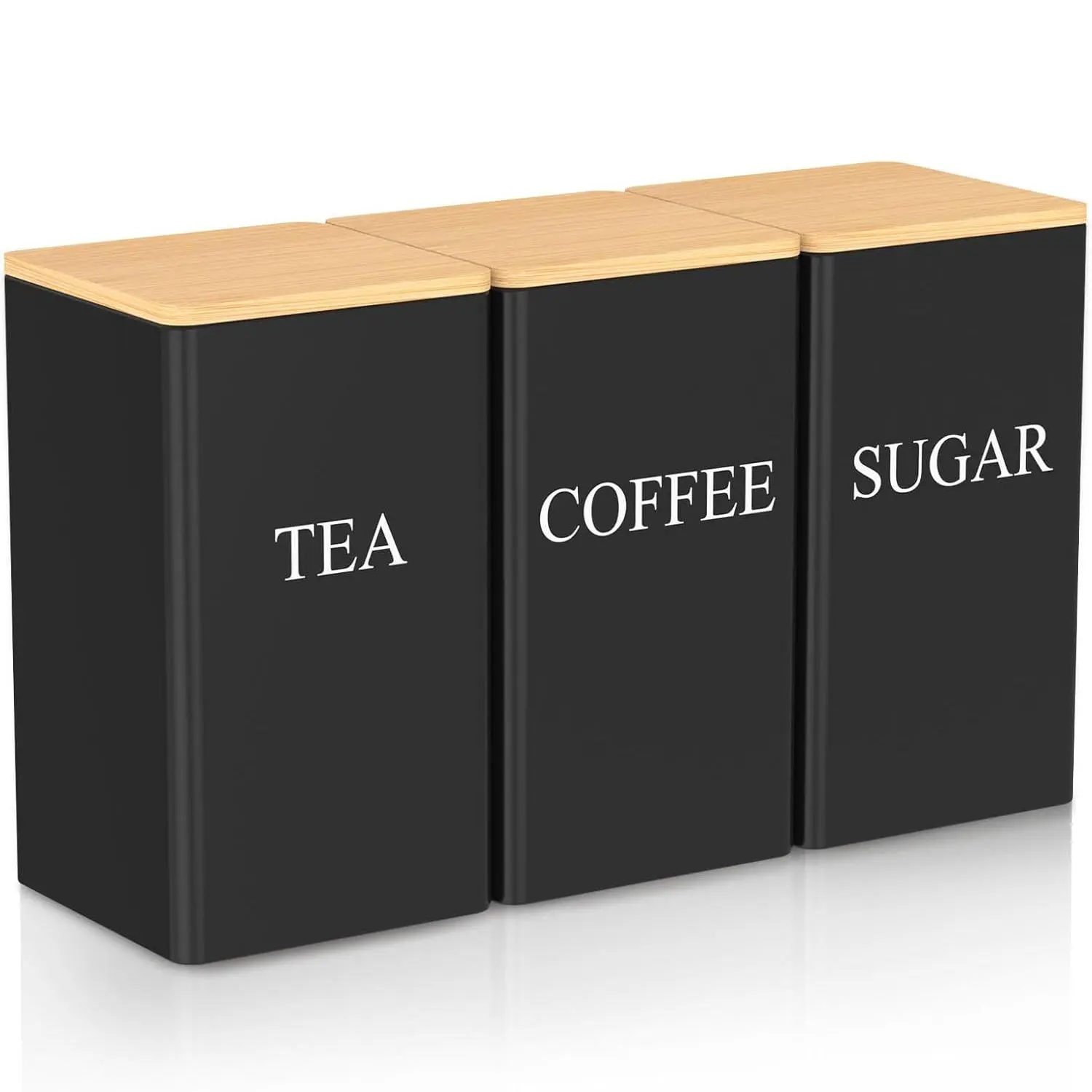 Coffee Tea Sugar Container Set, Reusable Containers, 3 Counts/set Vintage Kitchen Canister Set with Bamboo Lids, Coffee Storage Canisters, Food Storage Container Jars for Kitchen Counter, Utensils