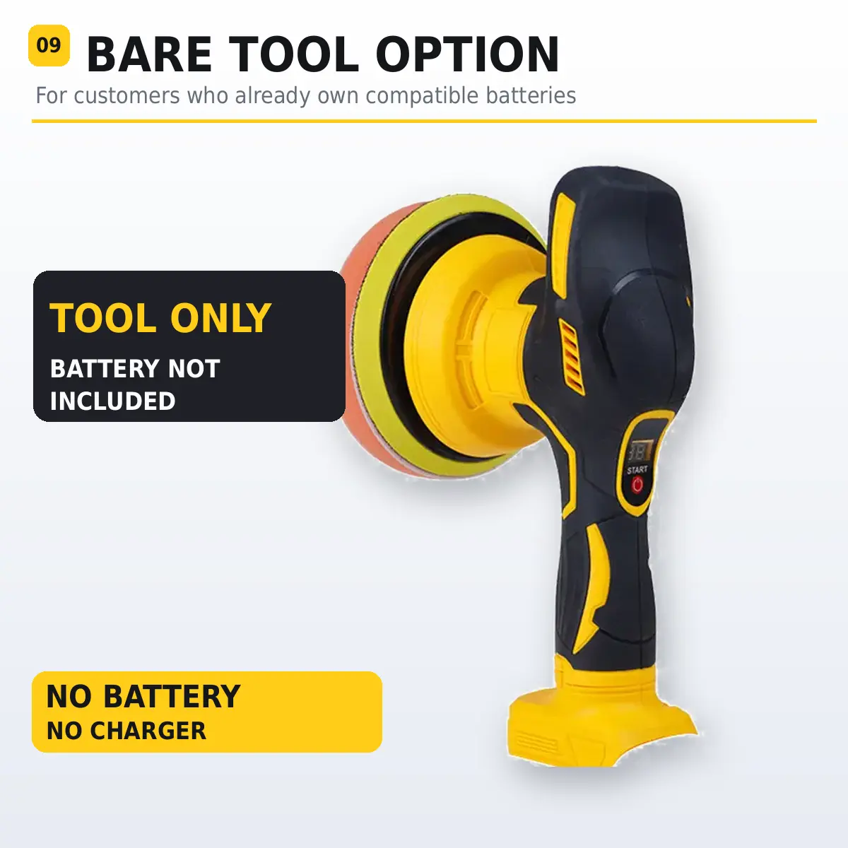 ELECMAPS Cordless Car Buffer Polisher, 6-Inch, 8 Variable Speeds, Up to 5000 RPM, Compatible with DEWALT 20V MAX Batteries, Electric Polishing Machine for Car Detailing, Waxing & DIY, Battery Not Included