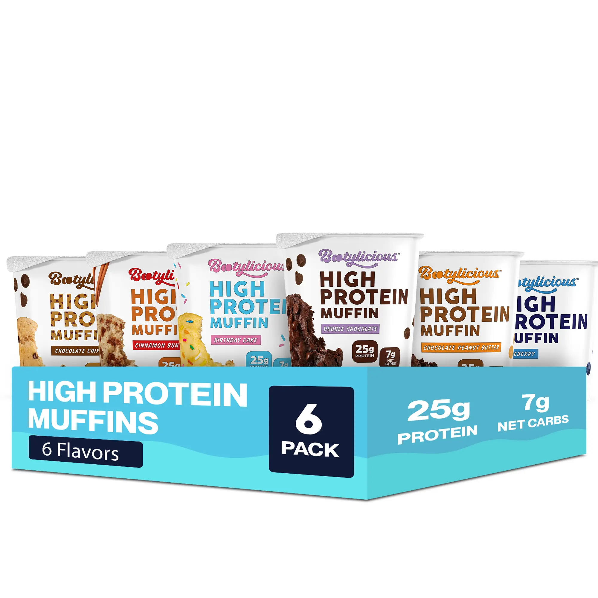 Bootylicious High Protein Muffins, Variety 6 Pack, 25g Protein, 7g Net Carbs