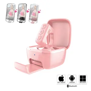 Xring Bluetooth Remote Control Scrolling Ring with Phone Stand Holder Selfie Clicker, Tik_Tok Video Scroller, E-book Page Turner, Music Control, Rechargeable Smart Ring for iPhone, Android, iPad – Cute Pink Tech Accessor