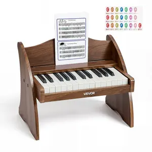 【Summervibes】VEVOR Kids Piano Keyboard, 25 Keys Wooden Digital Piano for Kids, Mini Music Educational Instrument Toy with Realistic Sound, Dual Power, Adjustable Volume for Toddlers, Boys Girls Learning, Walnut
