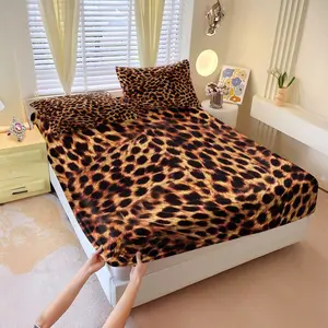 3-piece Vintage Brown And Yellow Leopard Print Bedding Set Includes A Fitted Sheet And Two Unfilled Pillowcases. Its Simple Yet Wild Style Makes It A Perfect Choice For A Retro-chic Bedroom Decoration And A Gift. Bed Sheets Set