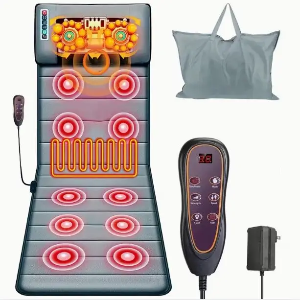 Full Body Massage Mat with Heat - 9 Vibration Settings, Back Heating, Acupressure Massage, Storage Bag Included - Body Care Machine, Ideal Gift for Parents (Tool Organizer Accessory), Massagers Full Body