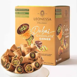 Dubai Chocolate Cones 4.7 oz Box - Milk Chocolate With Pistachio Cream & Kunafa (10 Cones) Snack Sweet Creamy