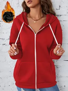 New Fall Winter Ladies Hoodie, Trendy Fitted Zip-Up Sweatshirt with Hood, Comfortable Sportswear for Everyday Wear