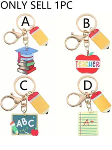 Acrylic Pencil & Teacher Letter Apple Keychain, Fashionable School Elements Bag Charm, Gift for Teachers and Friends