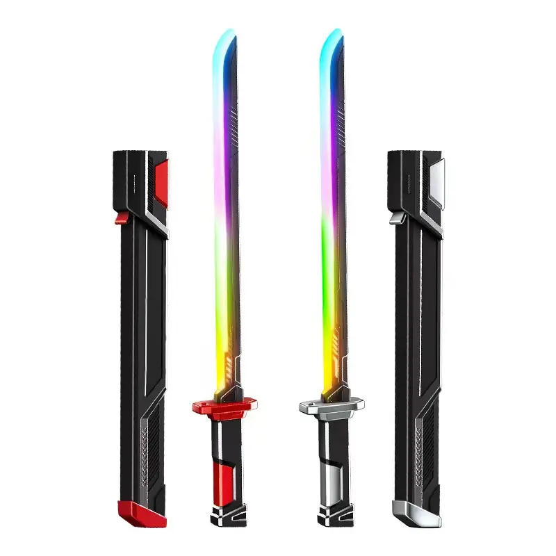 Cyberpunk Light Up Sword Toy - 22.4in USB-C Rechargeable LED Lightsaber, Handheld 8-Color RGB LED, Mist Spray, Smart Hit Sound Interaction, Cosplay Props for Holidays