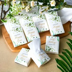 80Sheets Paper(80pcs/10Pack), Bulk Wedding Napkins Bulk Pack - Green Leaf & Golden Accent Tissues with "For Happy Tears" Phrase, Bulk Wedding Party Favors, Ceremony, Guest Table Decorations, Party Supplies, Disposable Paper Napkins (8pcs/1Pack)
