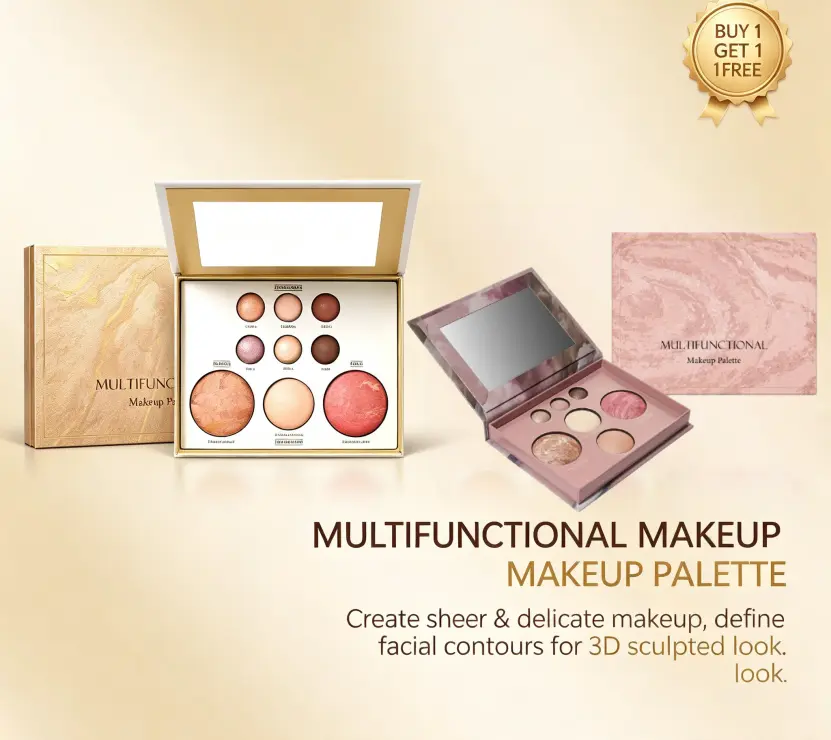 【BOGO】Gilded Multi-Purpose All-in-1 Beauty Cosmetics Palette - Glow Makeup Set with Eyeshadow, Contour, Blush, Highlighter, Under-Eye Brightener, Cosmetic Mirror, Assorted Non-Toxic Color Corrector Everyday Gift, Multi-Purpose Makeup Sets Everyday