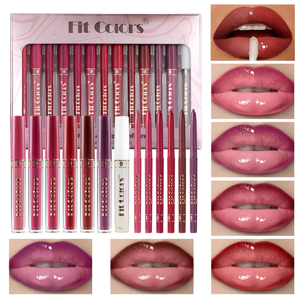 Lip gloss and lip liner set, lip boost set, Lip Products Makeup, matte, non-sticky, waterproof lip color set, long-lasting and color-retentive, essential for creating pouty lips, Matte Lipgloss