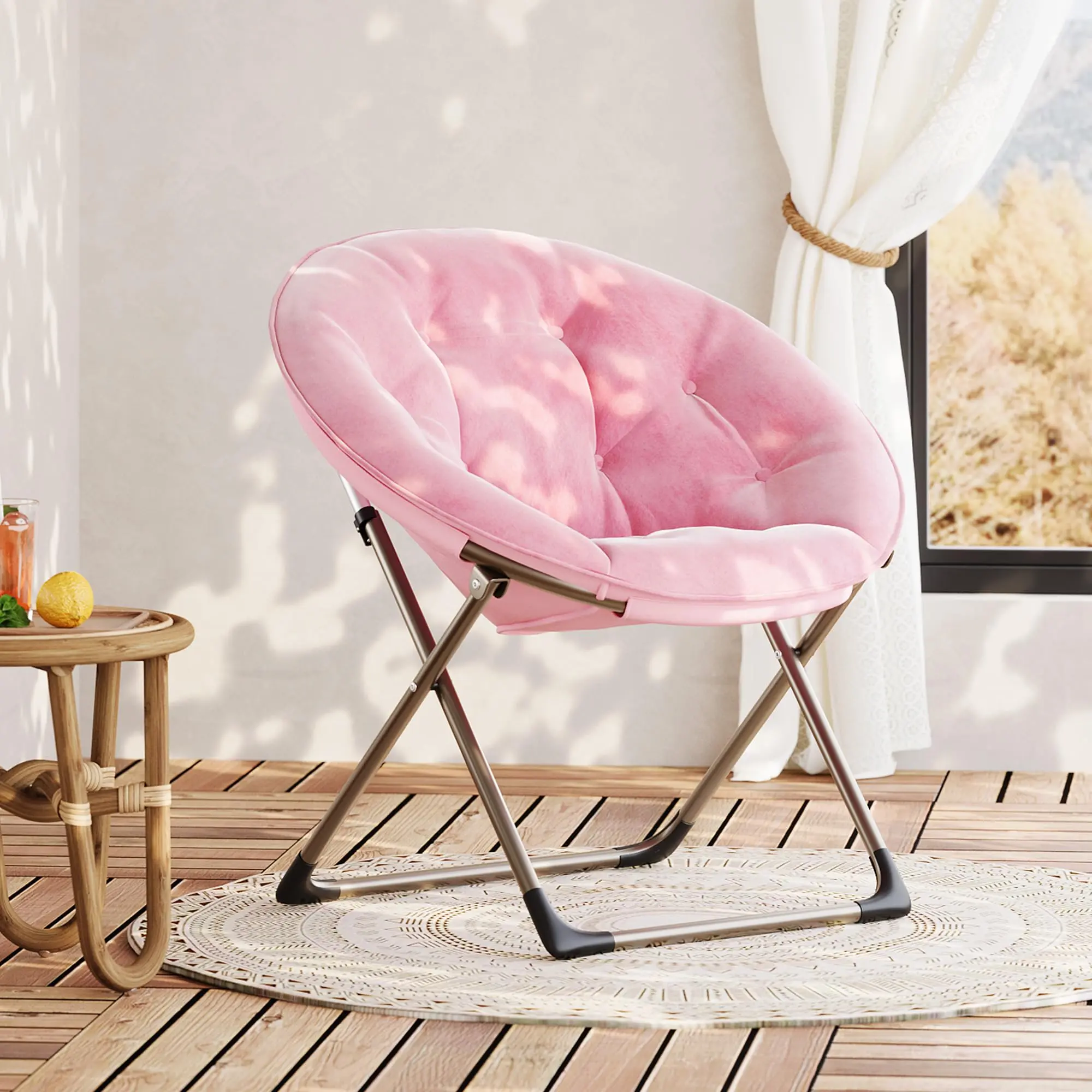 Comfy Oversized Saucer Chair - Soft Plush Fabric Reading Lounger for Adults - Stable X-Large Metal Frame, Foldable Accent Lazy Chair for Bedroom, Office, and Relaxation