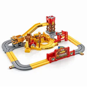 Construction Track Playset for Kids, Dump Truck Engineering Vehicle Toy with Ball Drop Tower, Interactive Building Site Race Track Gift Playroom