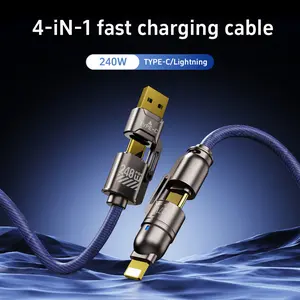 Navy Blue 4-in-1 Fast Charging Cable 240W MAX for Mobile Phones Laptops & Tablets Type-C Lightning Super Fast Charger