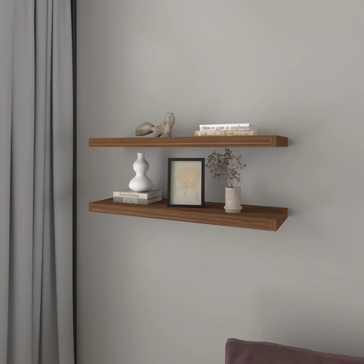 Mahogany Wooden Floating Wall Shelf Set of 2 - 31.5" Wide, 14.82 lbs Dallas-Style Decorative Shelves for Living Room Wall Display Home Decor, Floating Shelves