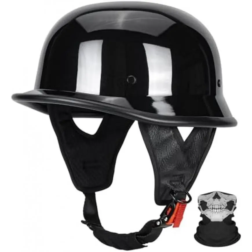 Certified German Style Motorcycle Half Helmet, Vintage ABS Lightweight Helmet for Adults, Retro Half Face Helmet for Cruiser Scooter Chopper