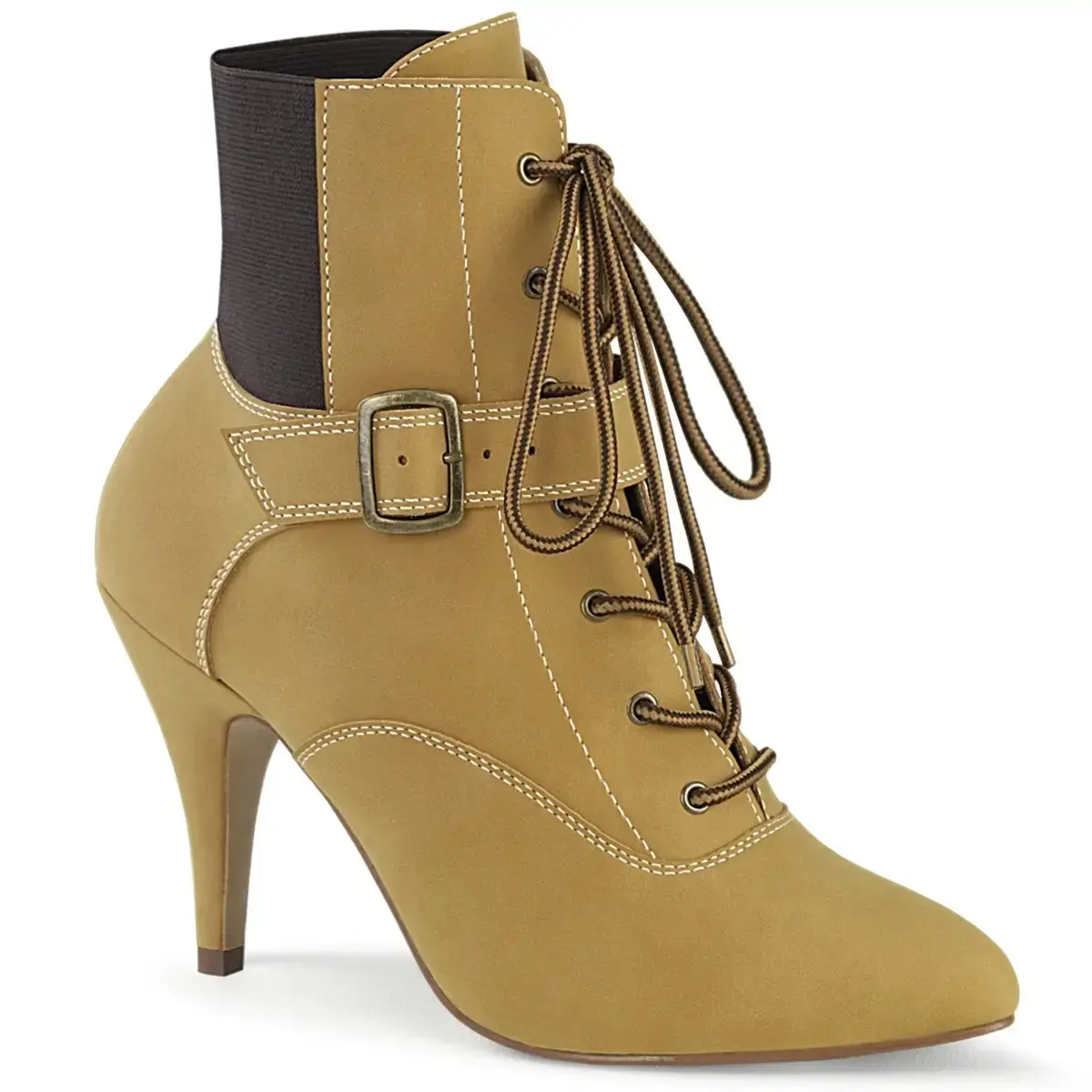 Pleaser Pink Label Dream-1022 Women's Lace-Up Ankle Boot Tan Vegan Leather