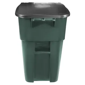 Commercial Products BRUTE Rollout Heavy-Duty Wheeled Trash/Garbage Can, 50-Gallon, Dark Green, for Restaurants/Hospitals/Offices/Warehouses/Garage