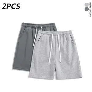 Pack of 2 heavyweight drapey athletic shorts - loose straight-leg bermuda shorts in dark gray and light gray, versatile casual pants