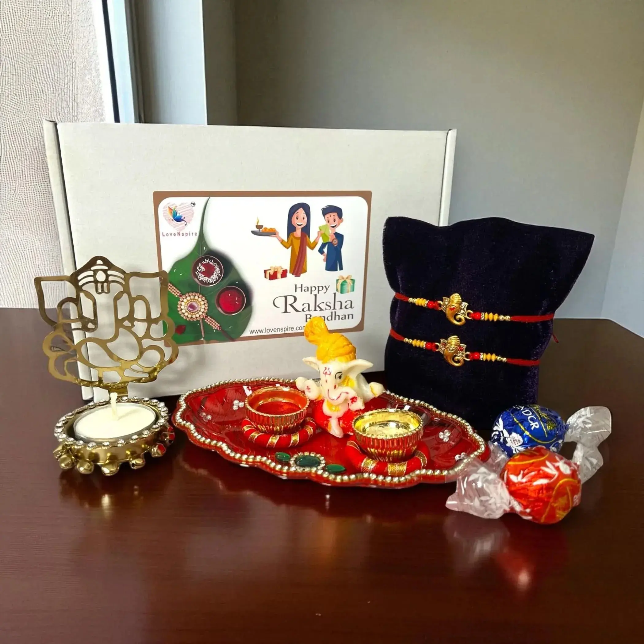Elegant Rakhi Gift Hamper Set | Luxurious Rakhi & Pooja Plate | Celebrate Raksha Bandhan with Love & Protection | Sacred Gifts for Bhai & Bhabhi