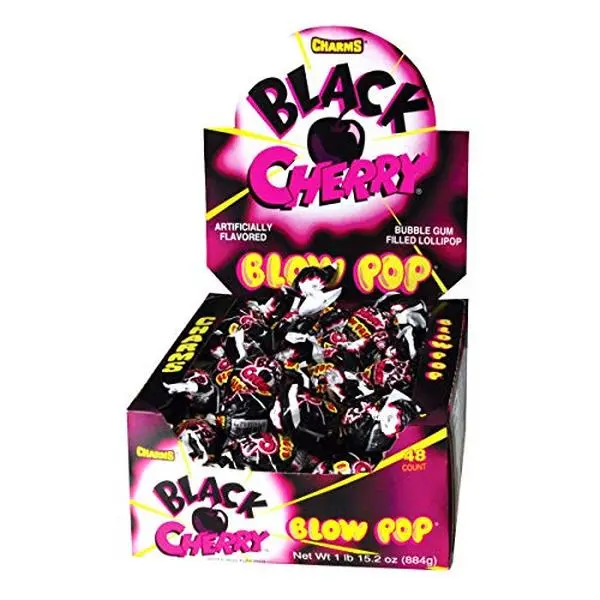 Charms Blow Pop Lollipops - Individually Wrapped Dual Candy and Gum Suckers - Peanut Free, Gluten Free - Bulk Treat for Kids and Adults – Black Cherry, 48 Count (Pack of 1)