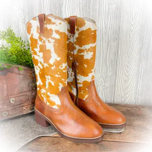 Cowhide & Leather Western Boots – Rounded Toe