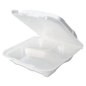 PCT 3-Compartment Foam Hinged Lid Containers, White - 150 Per Carton