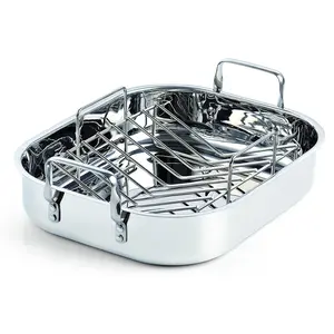 Stainless Steel Roaster Pan with V-Shaped Rack, Inner 14-Inch x 11-Inch; Edge 15-Inch x 12-Inch; Turkey Roasting Pan Bakeware for Oven, Rectangular