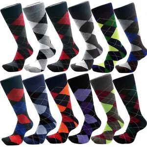 USBingoshop 12 Pack Men's Mens Cotton Dress Socks Argyle Striped Solid Ribbed Black Mid Calf Crew Socks Superior Quality Fashion Wedding Business Cotton Crew Socks Menswear Casual Elegant Fancy Aesthetic Stylish Formal Tropical