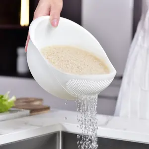 1 Count Multi-Functional Kitchen Dish Basket, Food-Safe Plastic Multifunctional Rice Strainer with Drainage Hole, Basin for Washing Rice & Vegetables at Home or Outdoor Camping, Kitchen Accessories